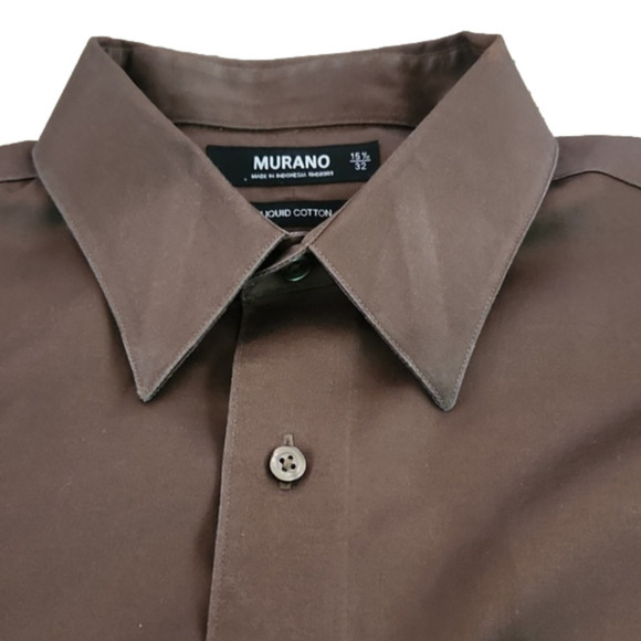 MURANO Liquid Cotton Brown Button-Up Dress Shirt - Picture 2 of 10